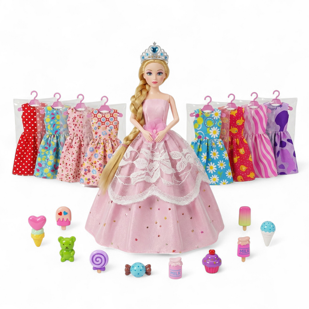 Barbie Doll With Dresses لعبة باربي مع فساتين