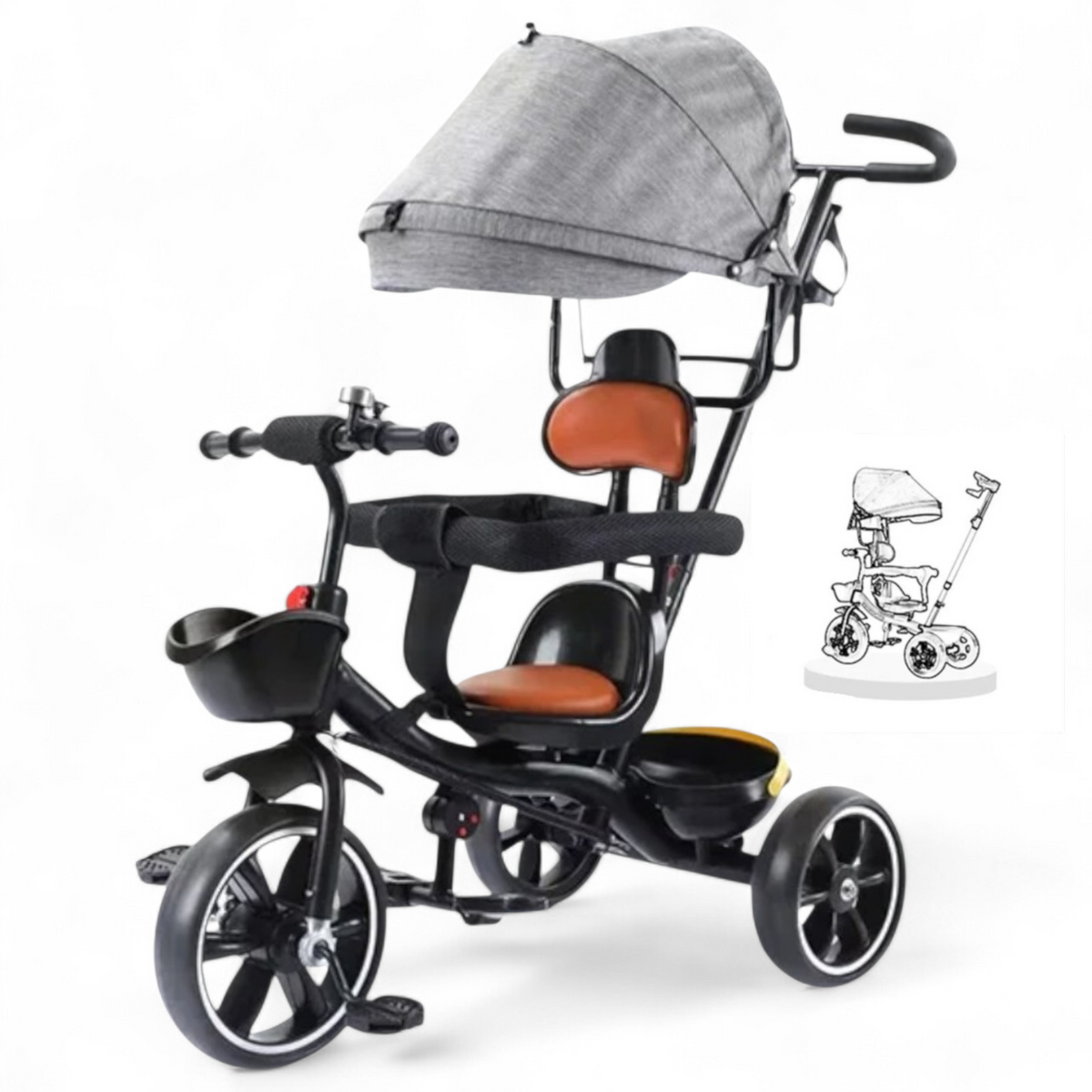Stroller Tricycle With Steering Handle & Canopy بسكليت ٣ دواليب