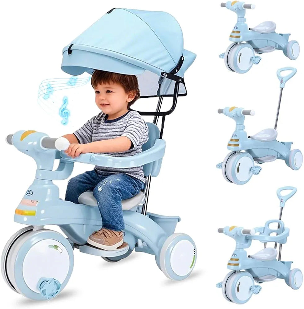 Tricycle With Steering Handle, Canopy, Music & Lights بسكليت ٣ دواليب