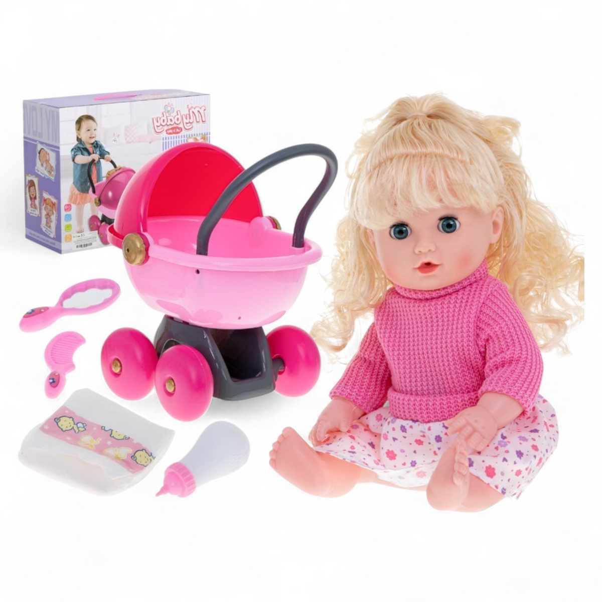 Baby Doll With Stroller لعبة كع عرباية