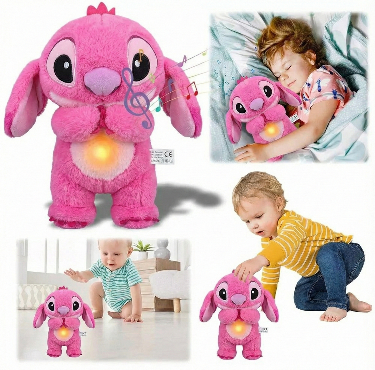 Pink Breathing Stitch Plush Toy With Music And Light 30cm