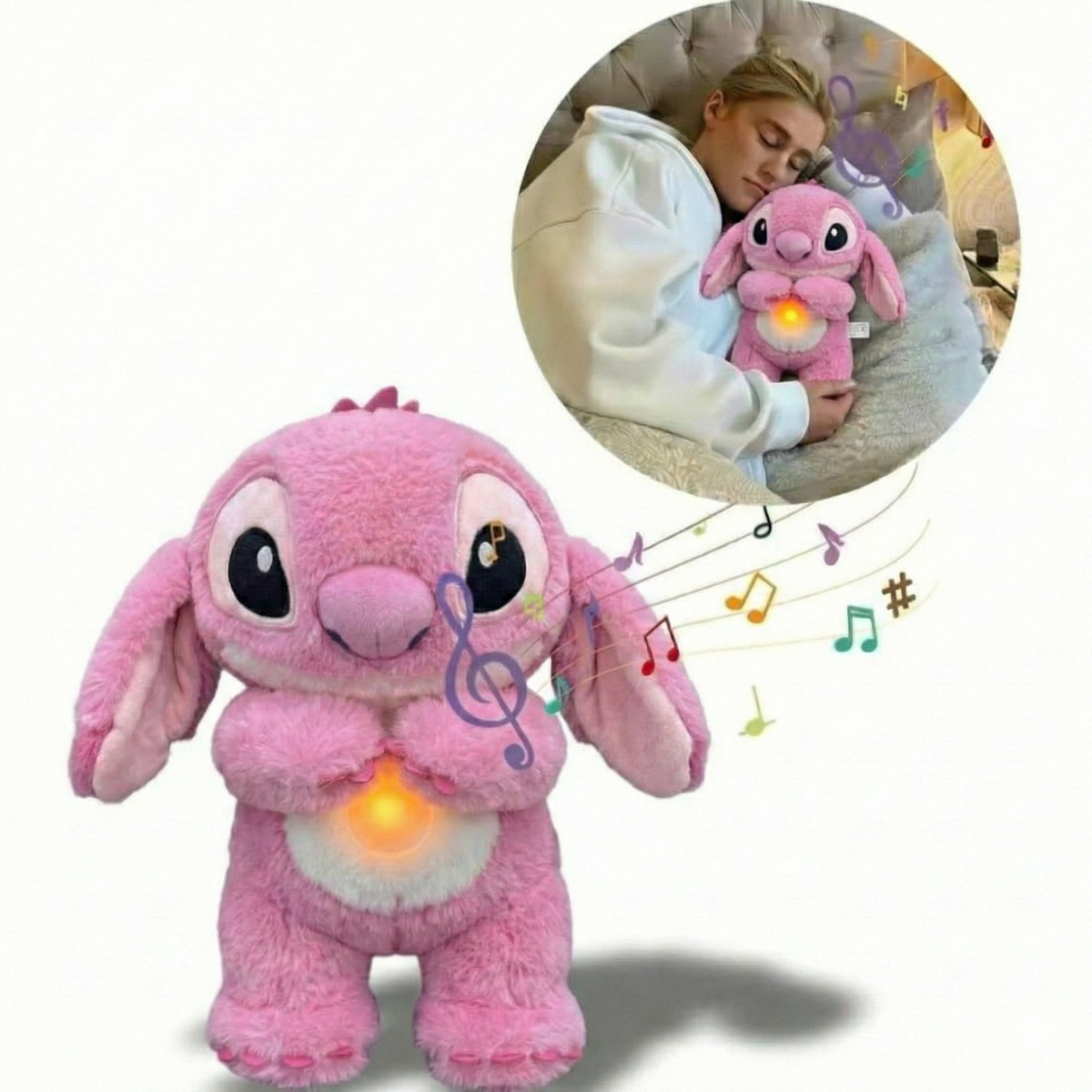 Pink Breathing Stitch Plush Toy With Music And Light 30cm