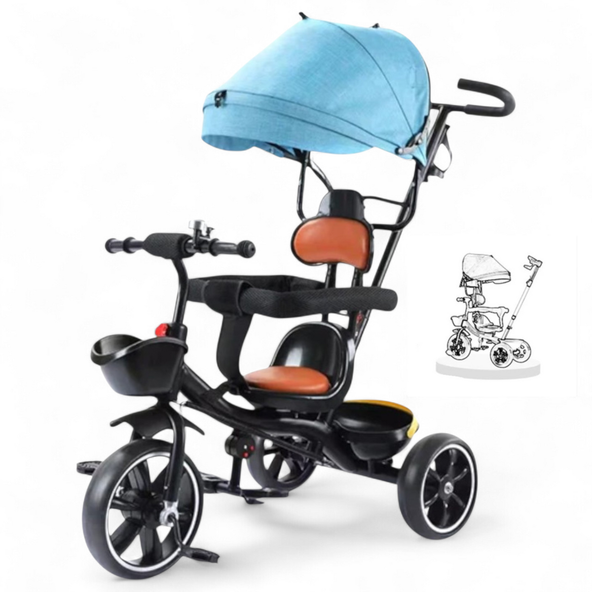 Stroller Tricycle With Steering Handle & Canopy بسكليت ٣ دواليب