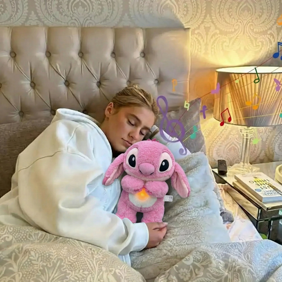 Pink Breathing Stitch Plush Toy With Music And Light 30cm