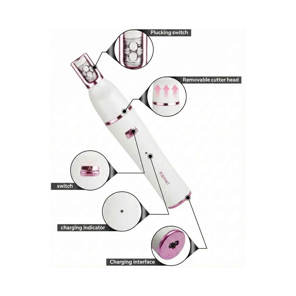 Kemei 7 In 1 Wet/Dry Women Rechargeable Shaver ماكينة إزالة شعر نسائية