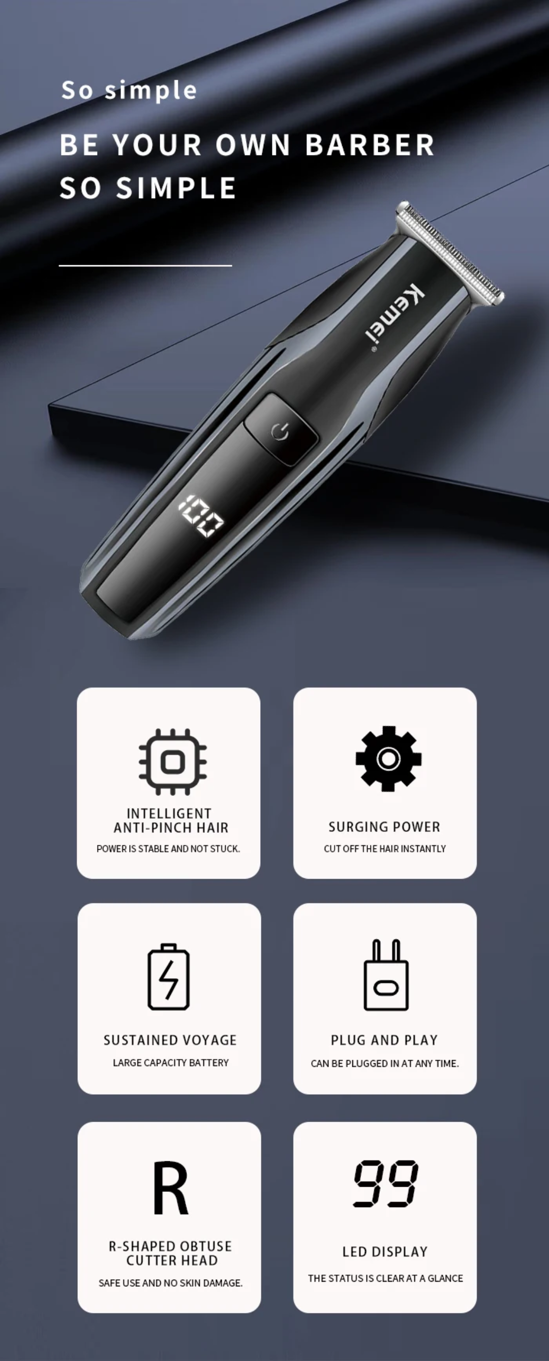 Kemei Rechargeable Clipper / Trimmer مكنة حلاقة