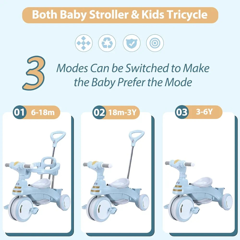 Tricycle With Steering Handle, Canopy, Music & Lights بسكليت ٣ دواليب